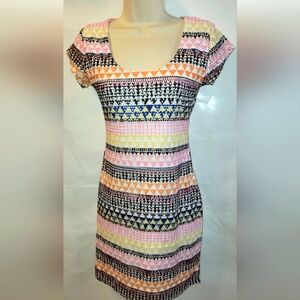 Derek Heart Multicolor Geometric Eyelet Dress Stretch Bodycon Size S